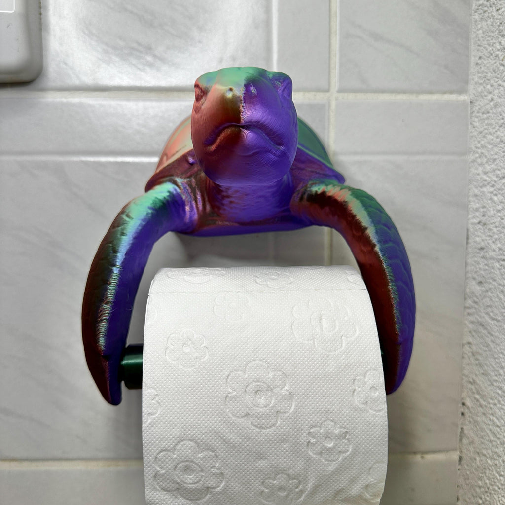 Toilettenrollenhalter Wand Schildkröte Bad Deko 3D-Druck – Meeres-Deko WC Halterung – Geschenk für Meeresfreunde Kupfer-Lila-Grün