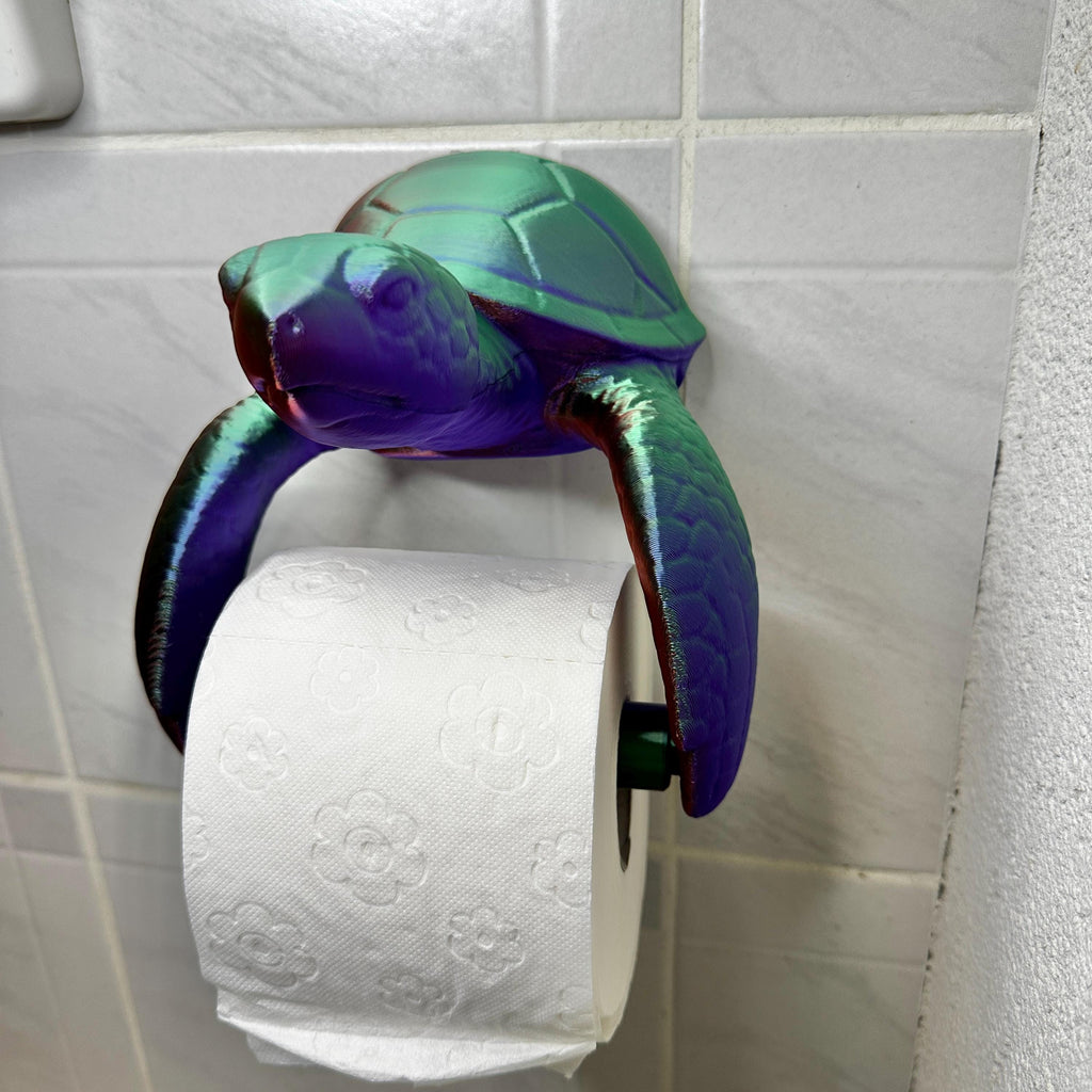 Toilettenrollenhalter Wand Schildkröte Bad Deko 3D-Druck – Meeres-Deko WC Halterung – Geschenk für Meeresfreunde Kupfer-Lila-Grün