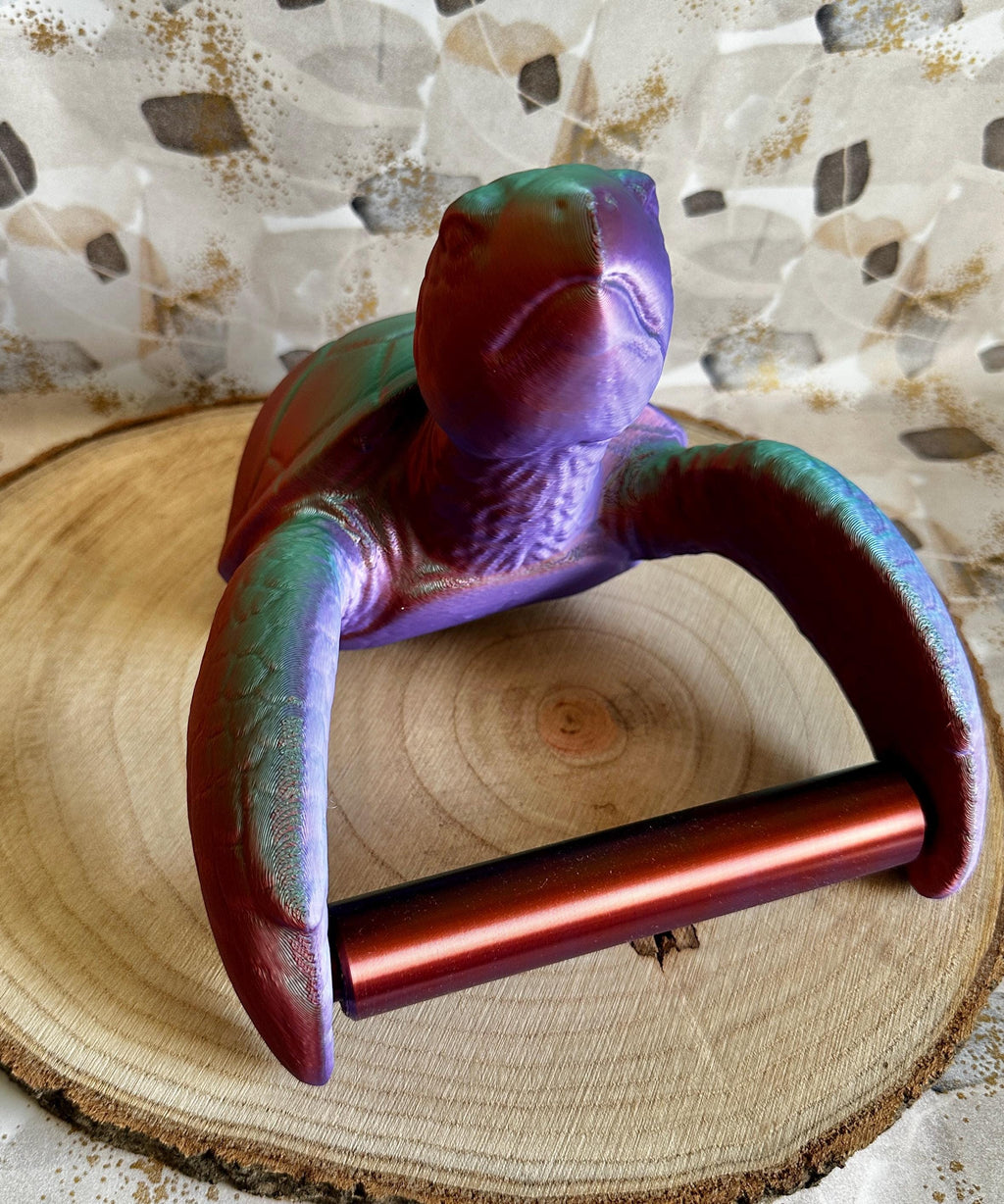 Toilettenrollenhalter Wand Schildkröte Bad Deko 3D-Druck – Meeres-Deko WC Halterung – Geschenk für Meeresfreunde Kupfer-Lila-Grün