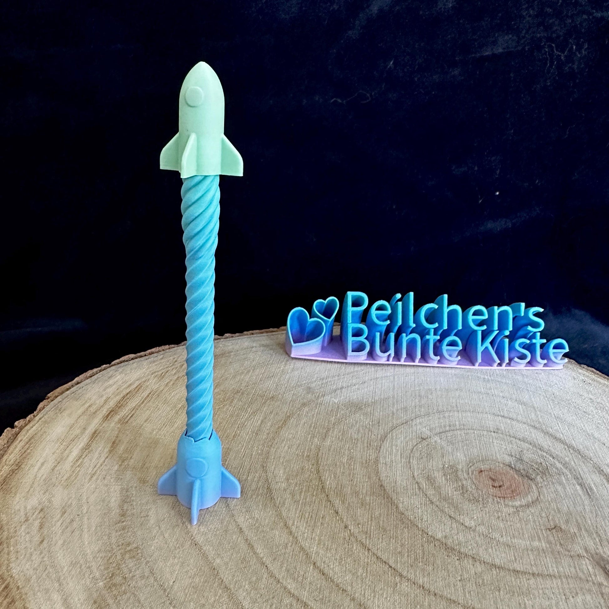 Fidget Raketenstift | Kugelschreiber mit beweglicher Rakete | Farbverlauf | BIC-Mine austauschbar | Geschenkidee, 3D Druck Anti-Stress-Stift