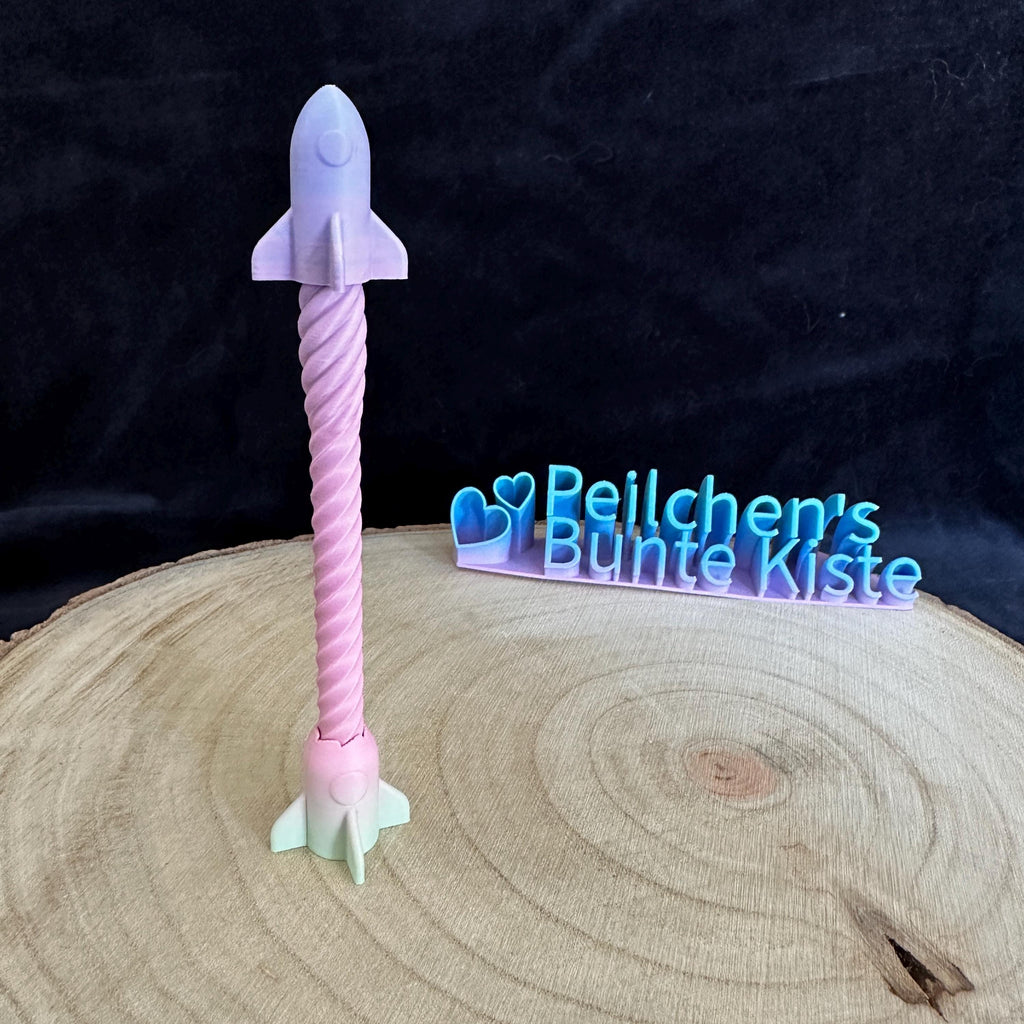 Fidget Raketenstift | Kugelschreiber mit beweglicher Rakete | Farbverlauf | BIC-Mine austauschbar | Geschenkidee, 3D Druck Anti-Stress-Stift