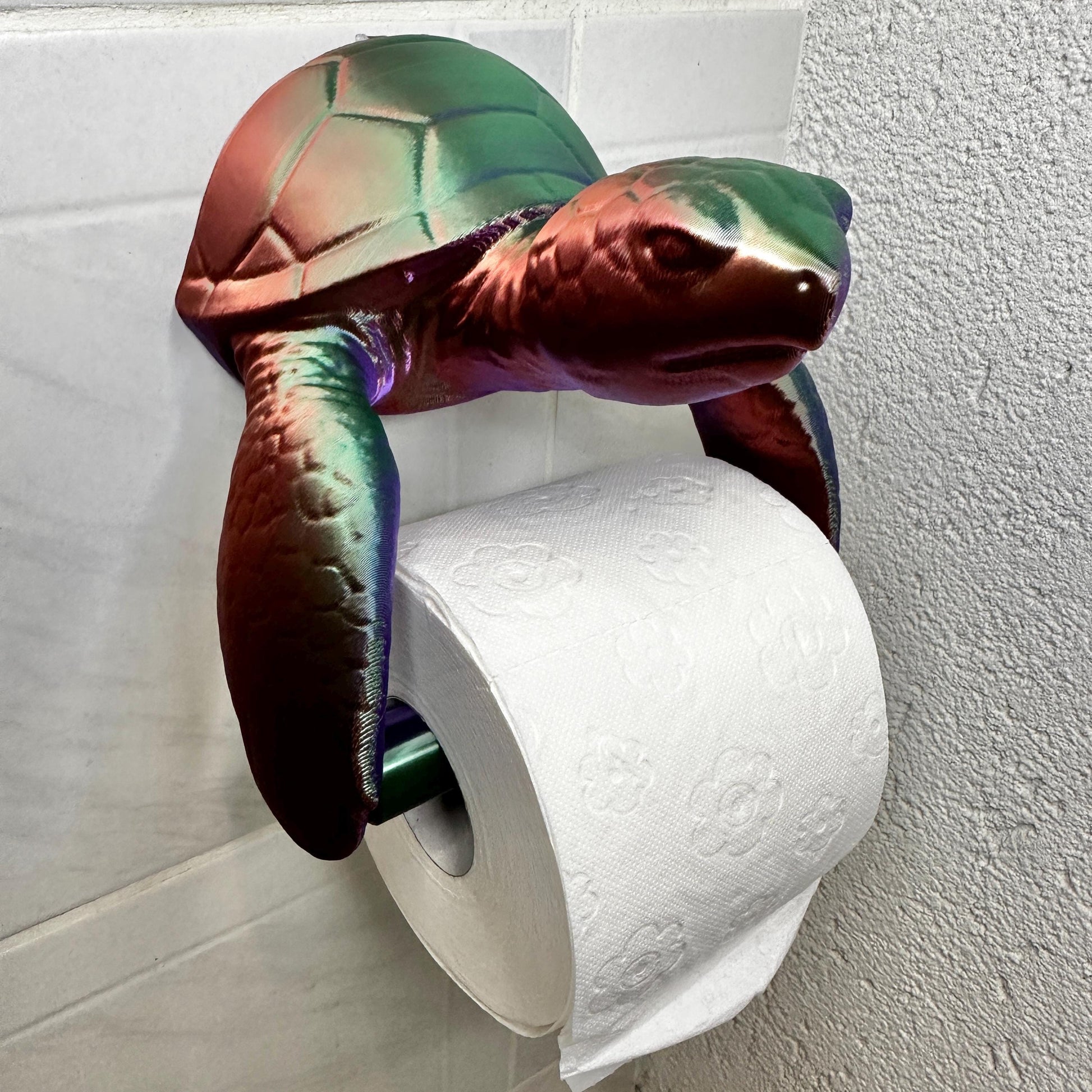 Toilettenrollenhalter Wand Schildkröte Bad Deko 3D-Druck – Meeres-Deko WC Halterung – Geschenk für Meeresfreunde Kupfer-Lila-Grün