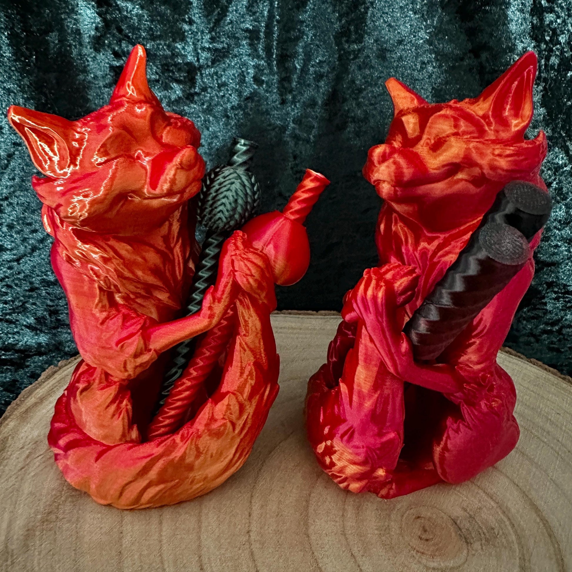 Fuchs-Stiftehalter Schreibtisch Organizer aus glänzendem Silk-PLA in Rot-Orange u. Gold 2 Varianten | 3D-Druck | 17 cm hoch