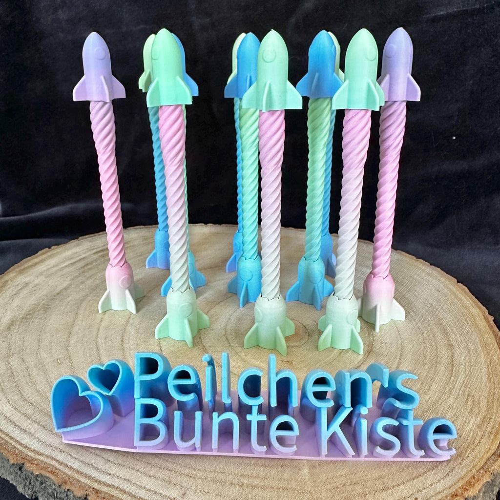 Fidget Raketenstift | Kugelschreiber mit beweglicher Rakete | Farbverlauf | BIC-Mine austauschbar | Geschenkidee, 3D Druck Anti-Stress-Stift