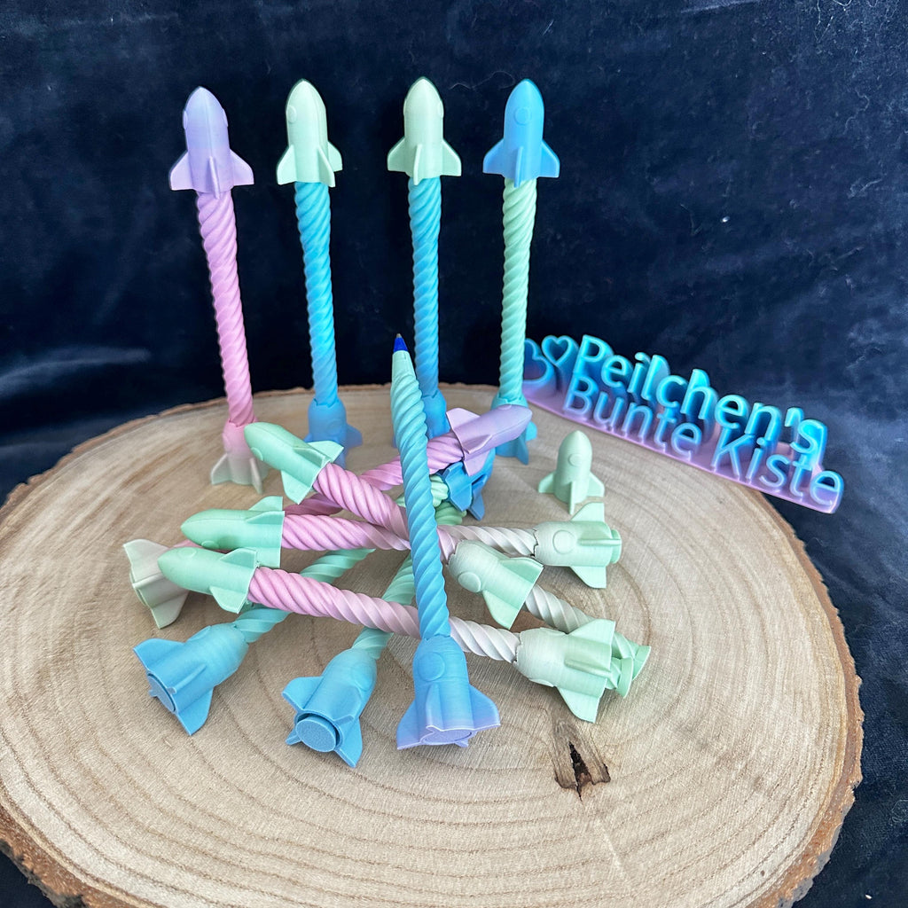 Fidget Raketenstift | Kugelschreiber mit beweglicher Rakete | Farbverlauf | BIC-Mine austauschbar | Geschenkidee, 3D Druck Anti-Stress-Stift