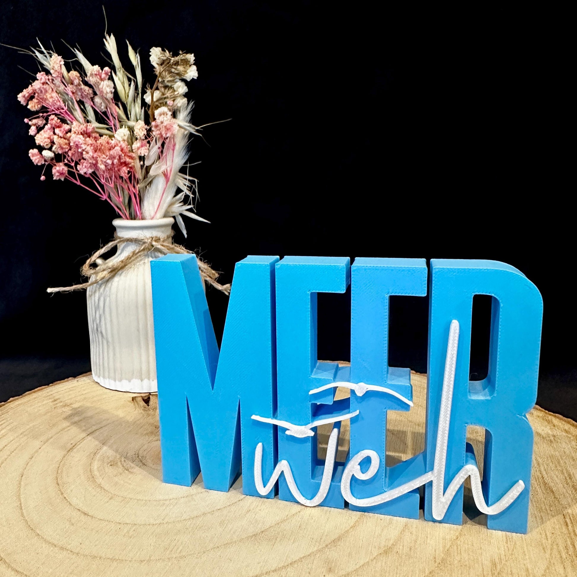 Deko-Schriftzug „Meerweh“ – Maritimes 3D-Dekoelement für Urlaubsfeeling Zuhause | Handgemachte Deko aus dem 3D-Drucker Personalisierbar