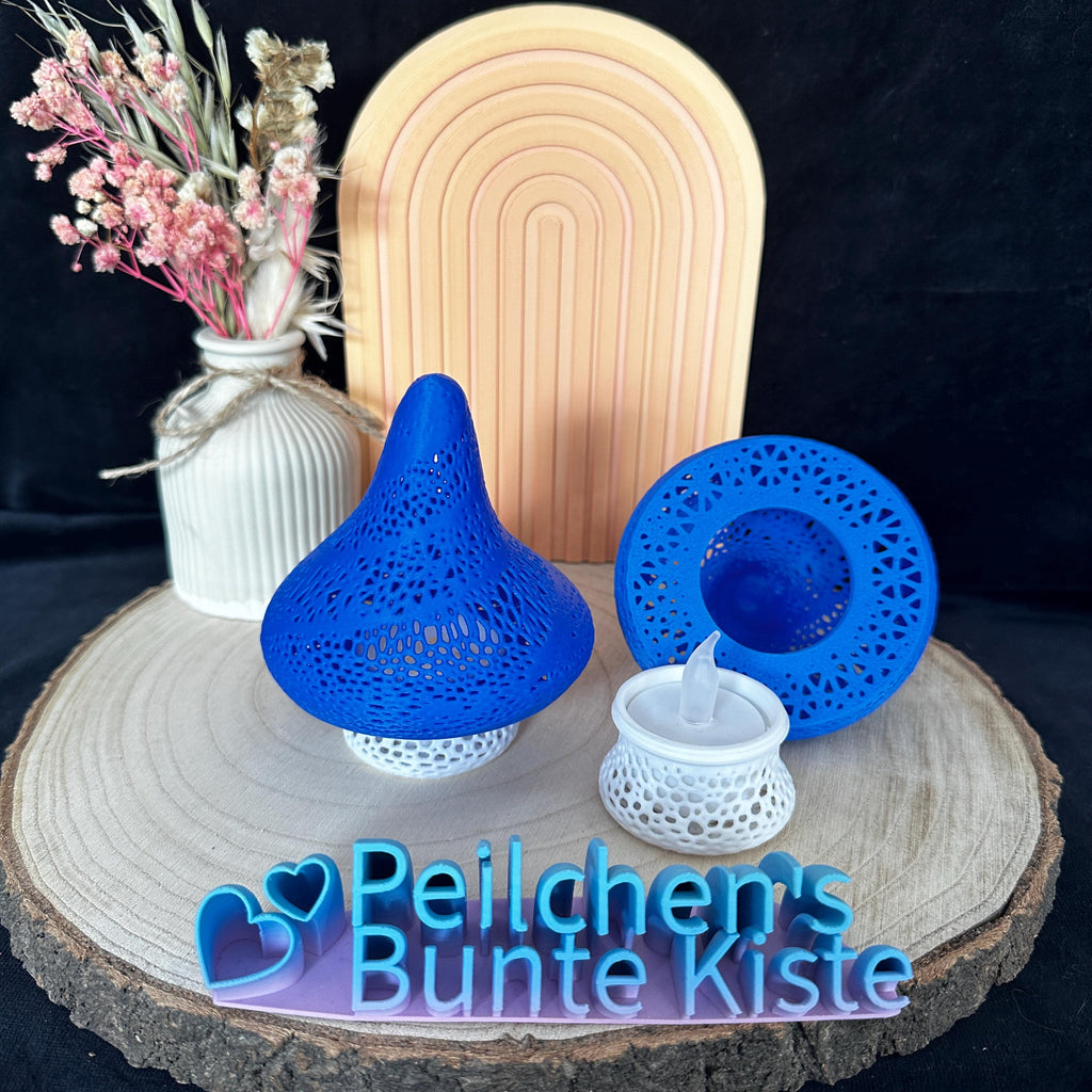 Pilz Lampe 3D Druck Märchenhaft mit LED-Fach – Nachtlicht Deko Flexi Lampe in Blau