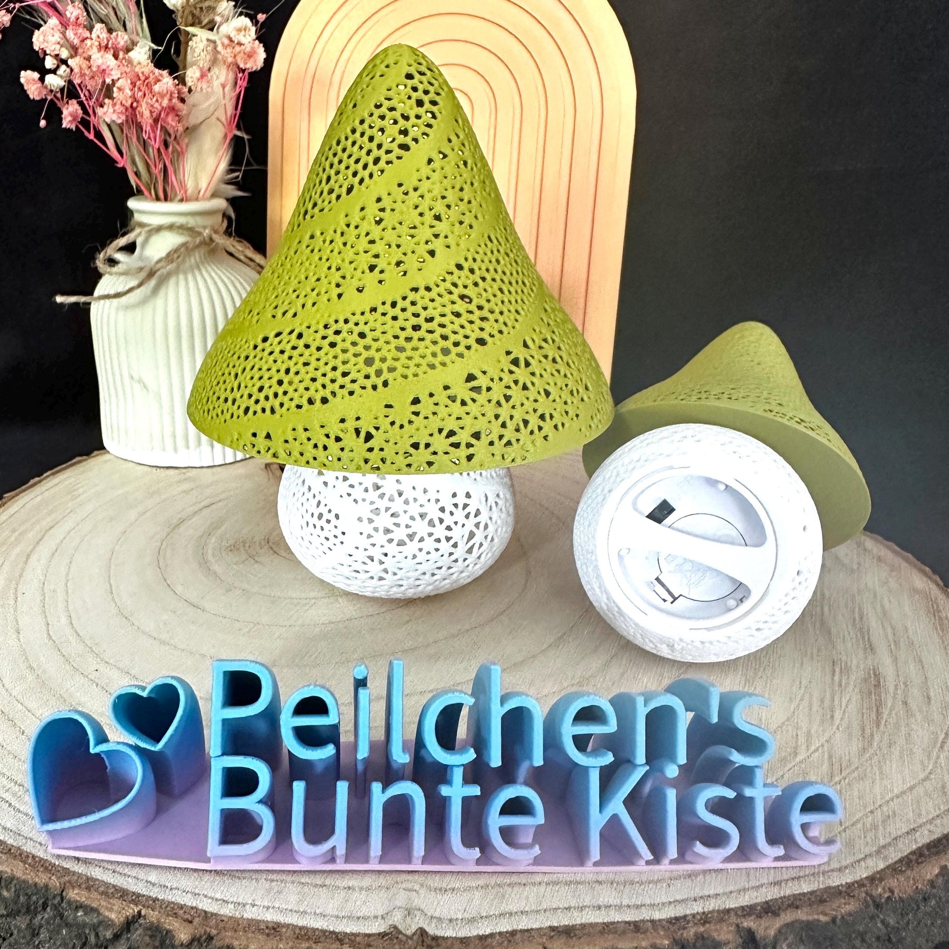 Pilz Lampe Märchenhaft mit LED-Fach – Nachtlicht Deko Flexi Lampe in Matt Grün