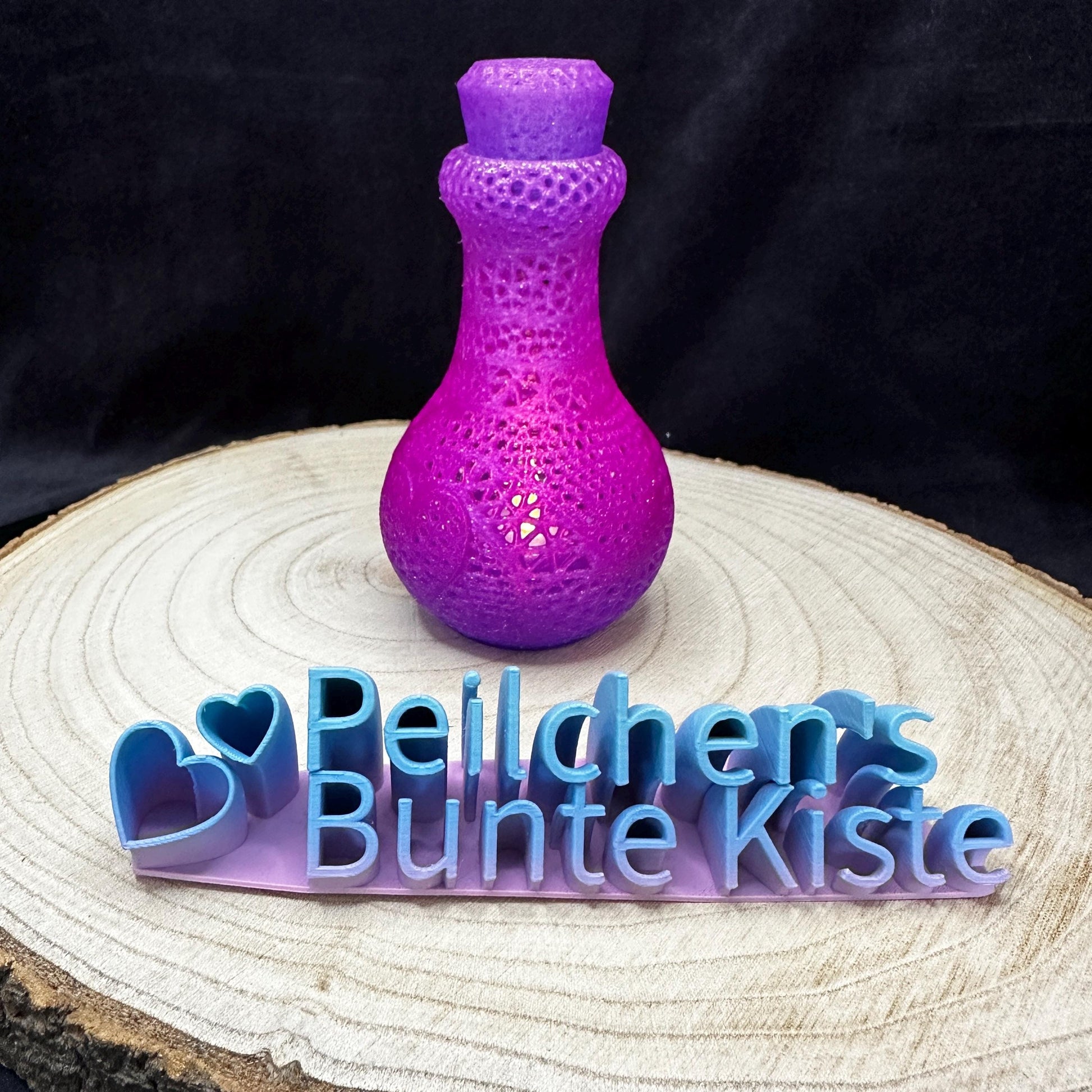 Liebestrank Lampe LED | Glitzer Lampe lila pink | Farbverlauf Nachtlicht | Geschenk Unikat | 3D Druck Fantasy Dekolicht