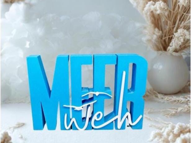 Deko-Schriftzug „Meerweh“ – Maritimes 3D-Dekoelement für Urlaubsfeeling Zuhause | Handgemachte Deko aus dem 3D-Drucker Personalisierbar