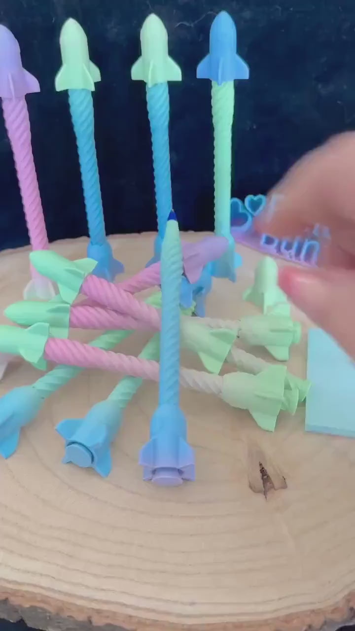 Fidget Raketenstift | Kugelschreiber mit beweglicher Rakete | Farbverlauf | BIC-Mine austauschbar | Geschenkidee, 3D Druck Anti-Stress-Stift