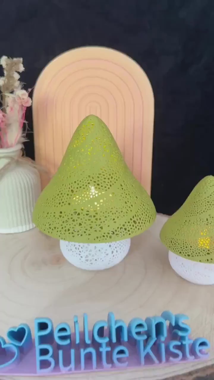 Pilz Lampe Märchenhaft mit LED-Fach – Nachtlicht Deko Flexi Lampe in Matt Grün
