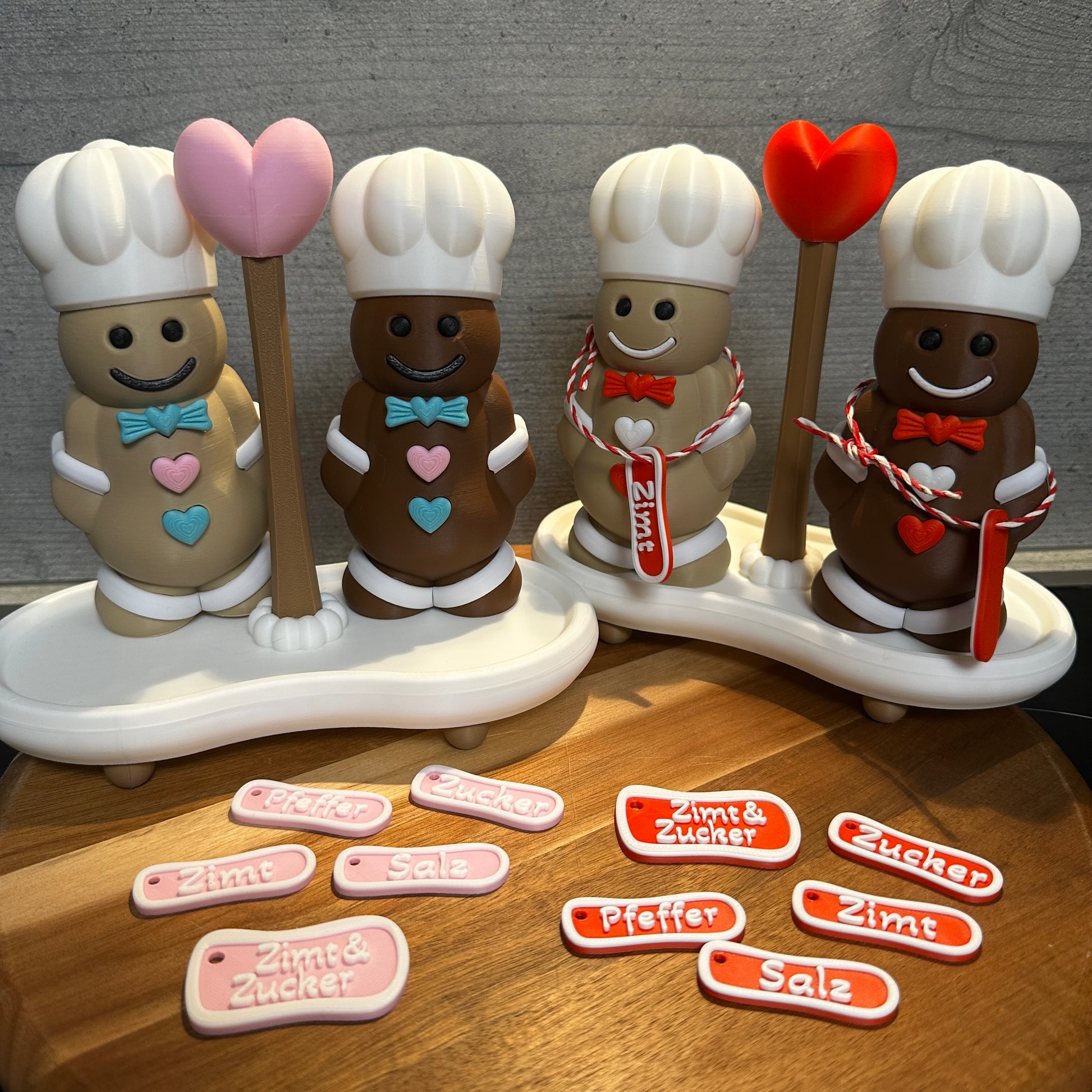 Peperkoekstrooier set "Kaneel &amp; Suiker" of "Zout &amp; Peper" – keuze uit verschillende hartkleuren, handgemaakt cadeau voor in de keuken en voor de kerst.