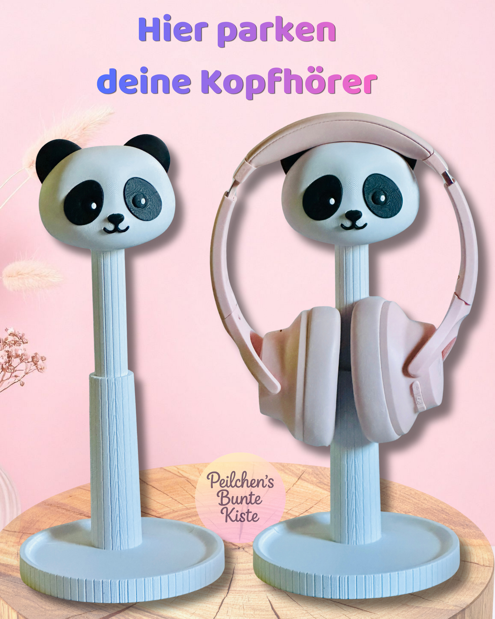 Panda-Kopfhörerständer höhenverstellbar – Niedlicher Headset-Halter für kleine & große Kopfhörer | Geschenk für Pandafans