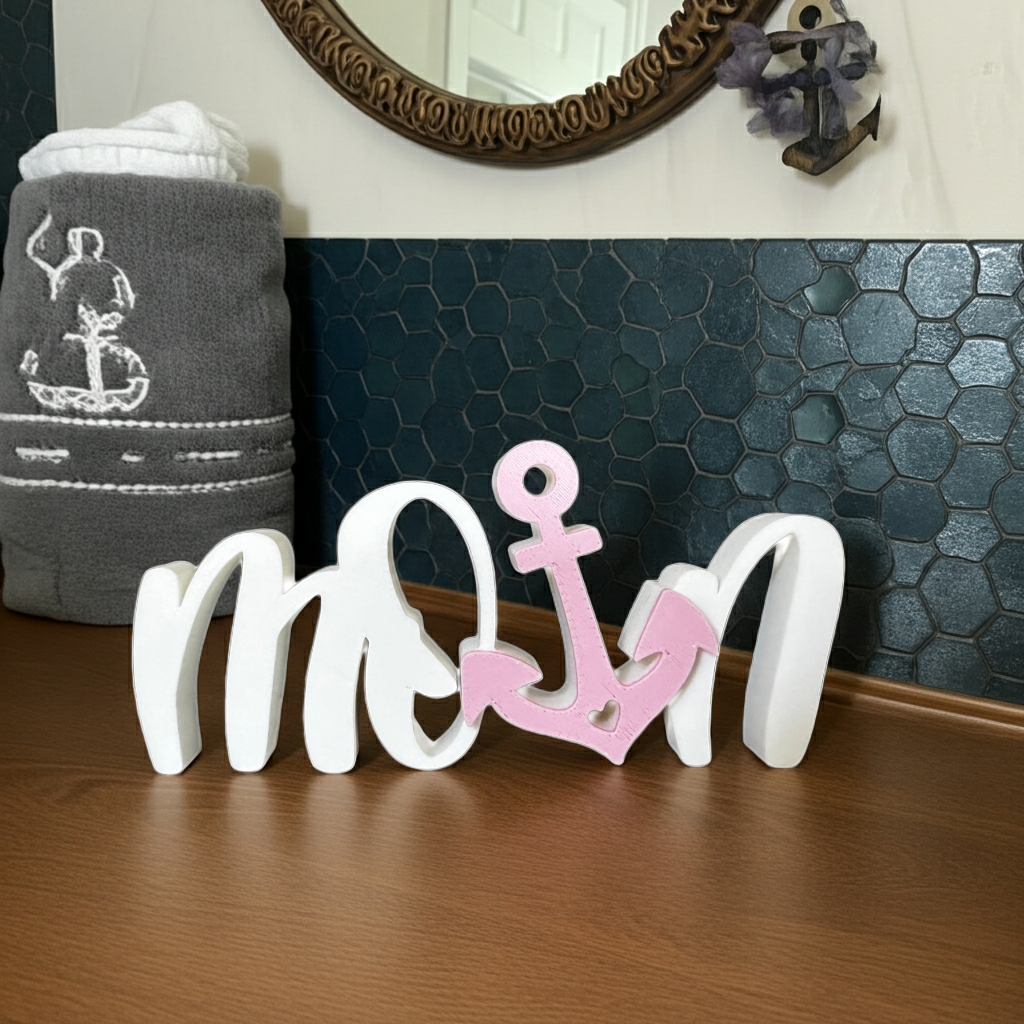 Decoratieve letters "Moin" met anker – Maritiem accent in wit en kleur